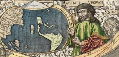 Amerigo Vespucci – Illustration am Rand der Waldseemüller-Karte