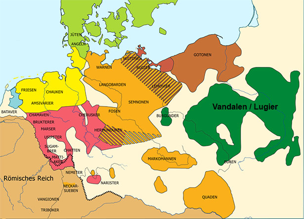 Verbreitungsgebiete der Vandalen und anderer germanischer Volksgruppen um 50 n. Chr.