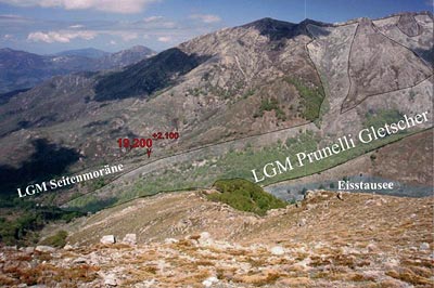 Südwest-exponierter Gletscher des späten glazialen Maximums im südlich-zentralen Korsika.