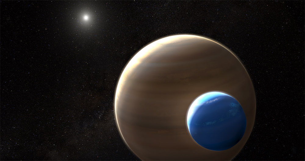 Die Monde großer Exoplaneten könnten lebensfreundliche Welten sein. © NASA/ESA, L. Hustak