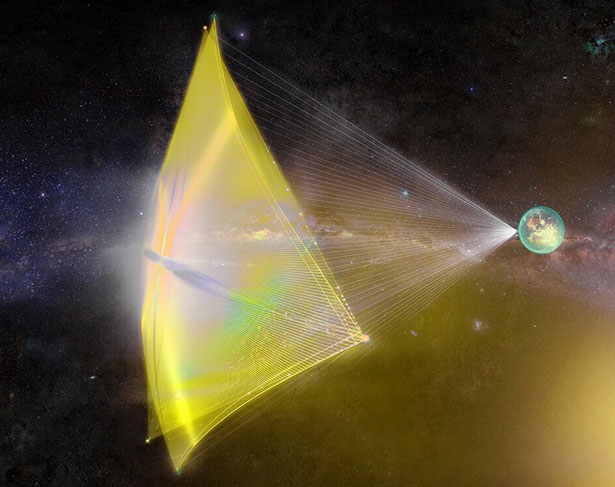 Der Strahlungsdreuck des Lichts soll die Nanosonden von Breakthrough Starshot auf Tempo bringen.