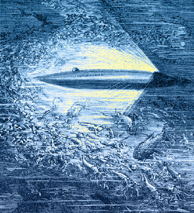 Die Nautilus in der Originalillustration von Alphonse de Neuville und Edouard Riou