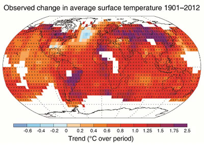 Veränderung der durchschnittlichen Oberflächentemperatur der Erde von 1901 bis 2012