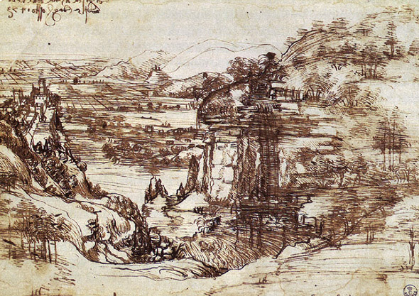 Zeichnung einer Landschaft in der Toskana