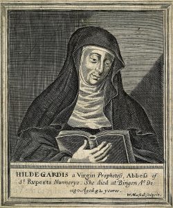 Portrait von Hildegard von Bingen. Strichgravur von W. Marshall.