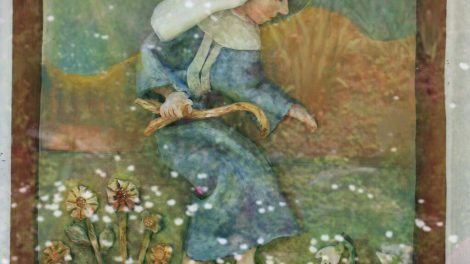 Bild von Hildegard von Bingen in einem Garten