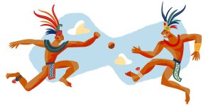 Illustration zweier Maya beim Ballspiel