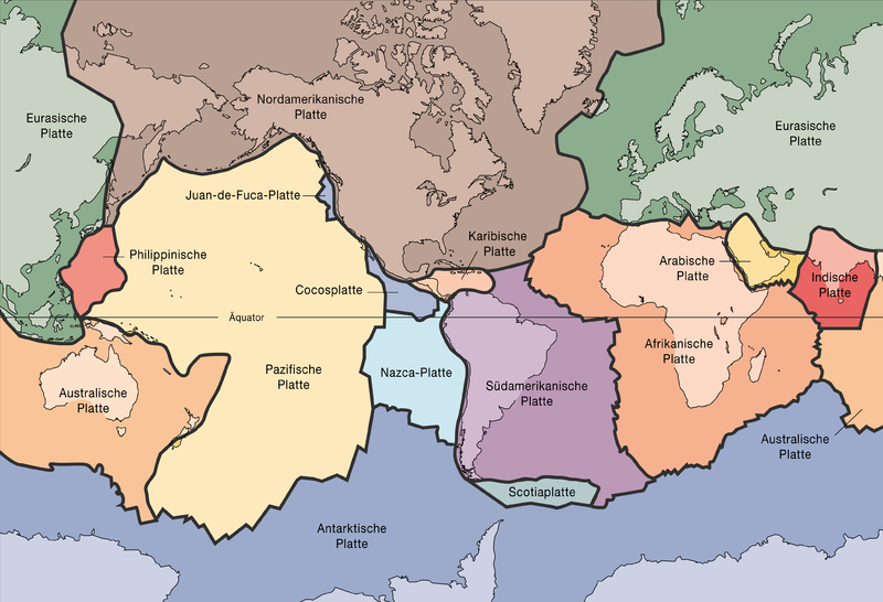 Weltkarte mit den tektonischen Platten